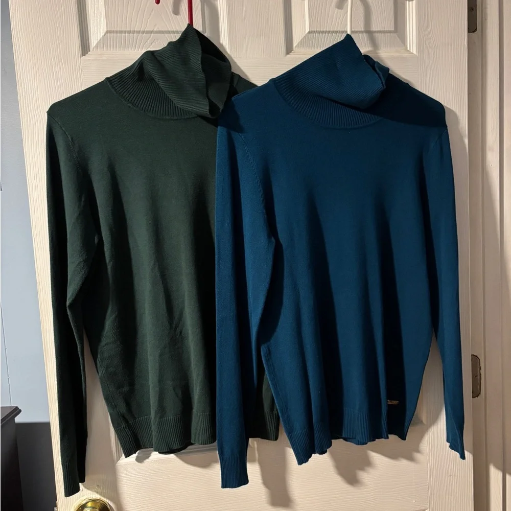 Two Calvin Klein Turtleneck Sweaters Green and Teal M